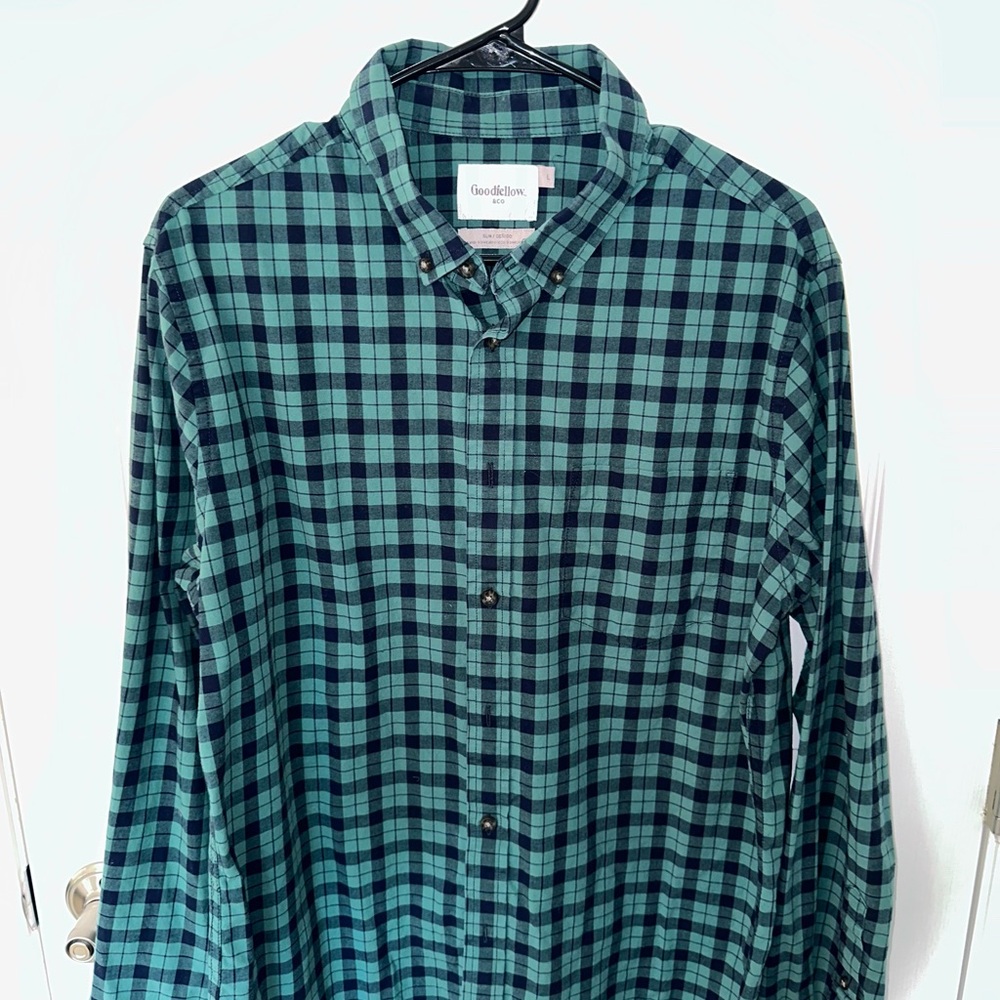 Goodfellow & Co Men's Teal and Black Checkered Shirt